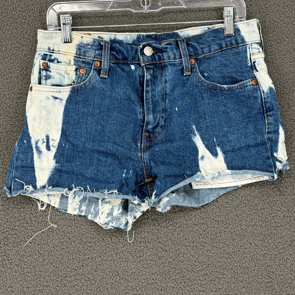 Levis Premium Lot 502 Acid Wash Denim Cut Off Shorts Blue White W30